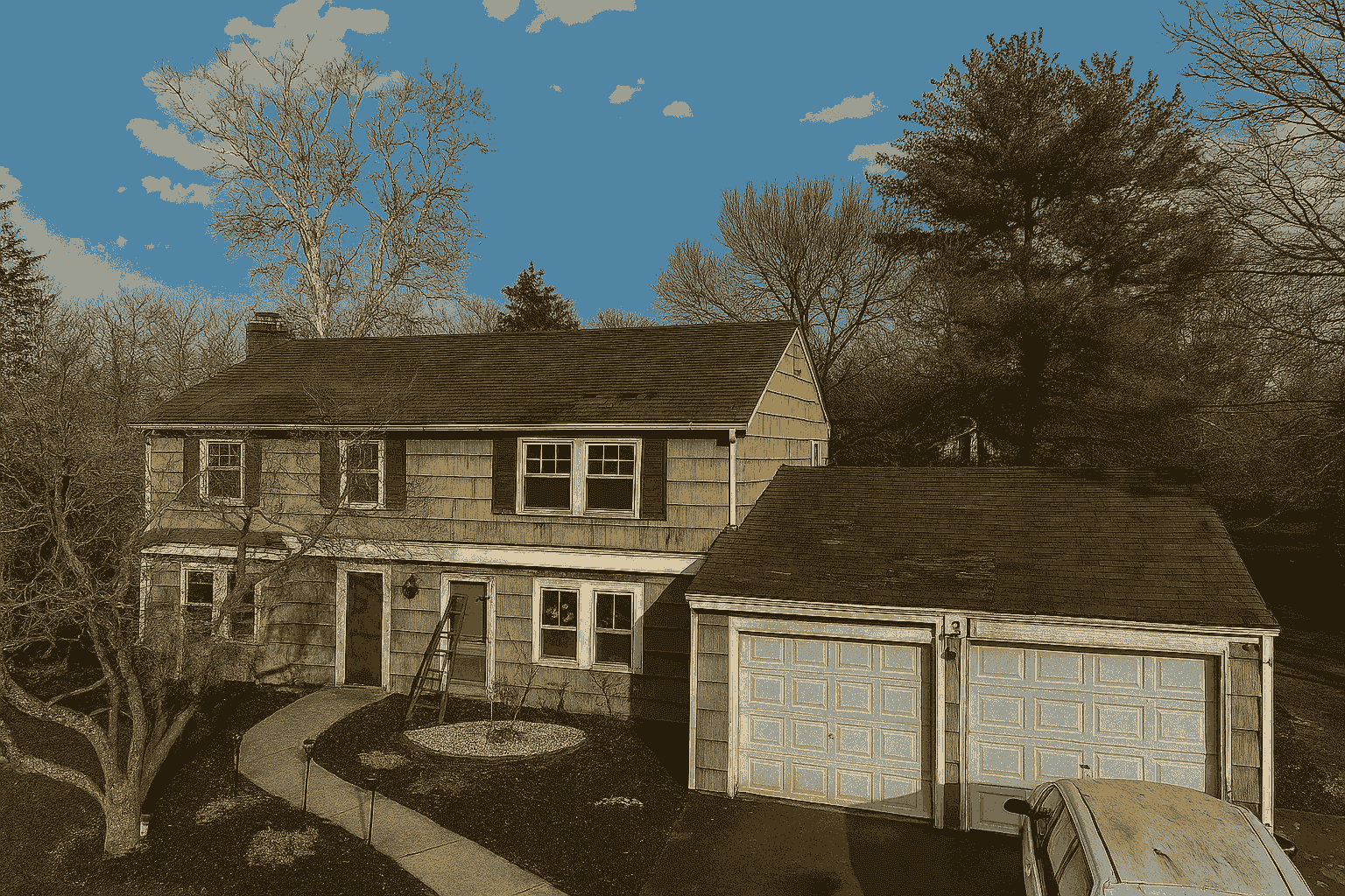 Aged Suburban Home at Dusk(2)